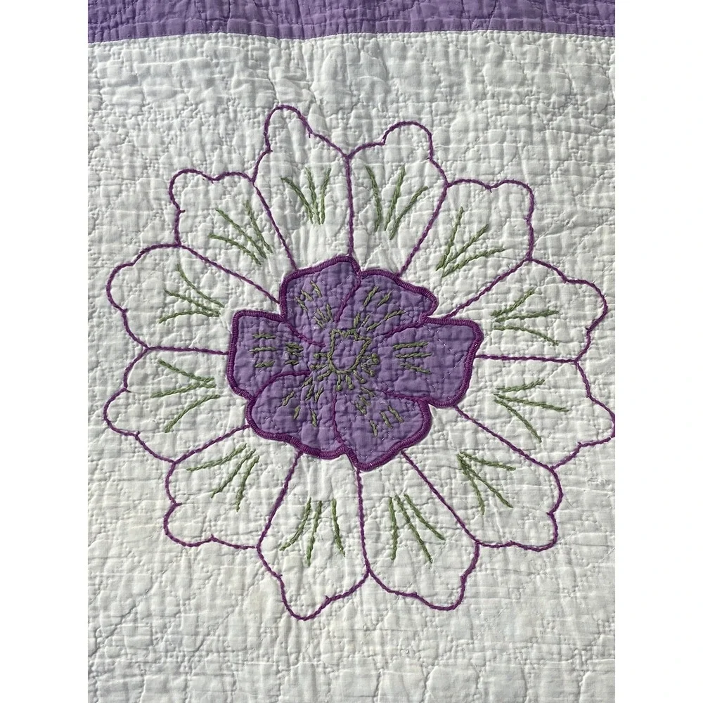 1927 Vintage Quilt Lilac Purple Embroidered Flower Hand Stitched 69